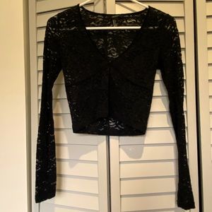 Lace, long sleeve crop top with velvet detail
